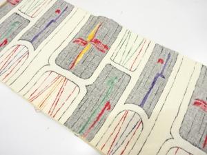 未使用品　手織り真綿紬　抽象模様織り出し　名古屋帯